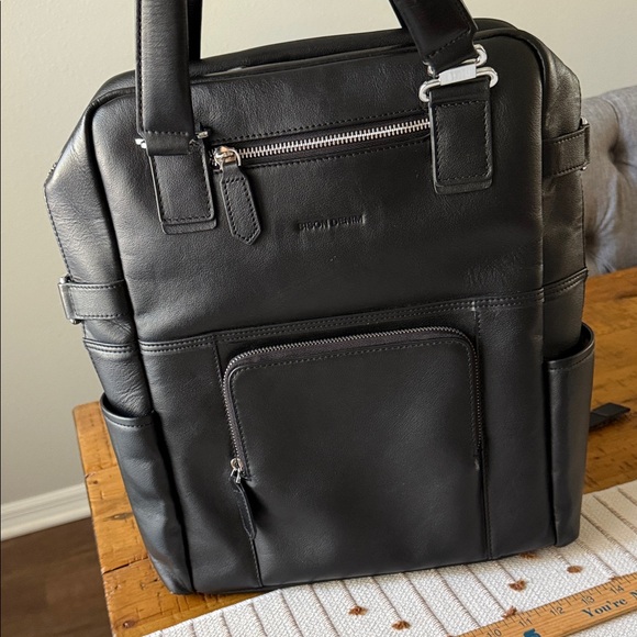 Other - Black Leather Backpack by Bison Denim